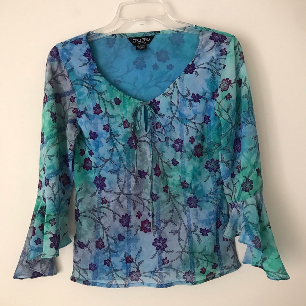 Like New! Zero Zero PM Vintage Y2K Sheer Floral Blouse – Blue Green Purple
